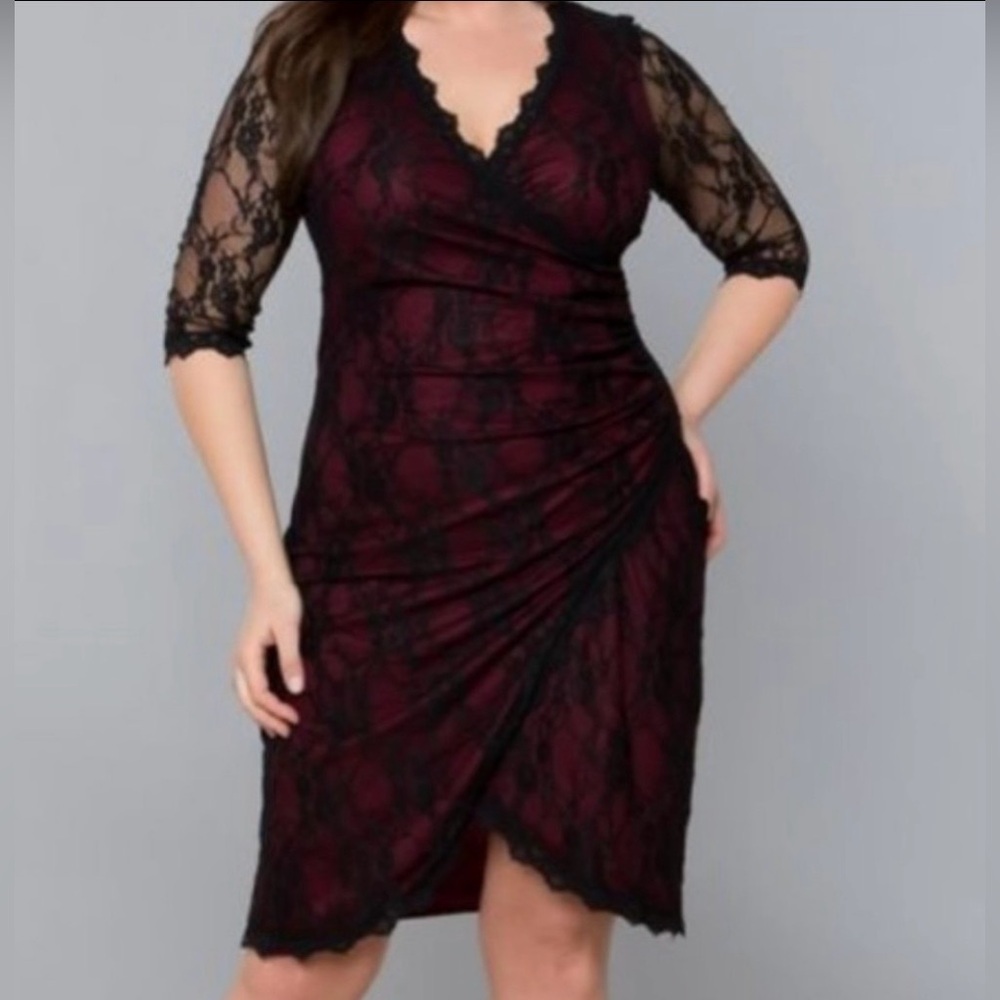 Kiyonna Gigi Lace Faux Wrap Sheath Dress - Size 1